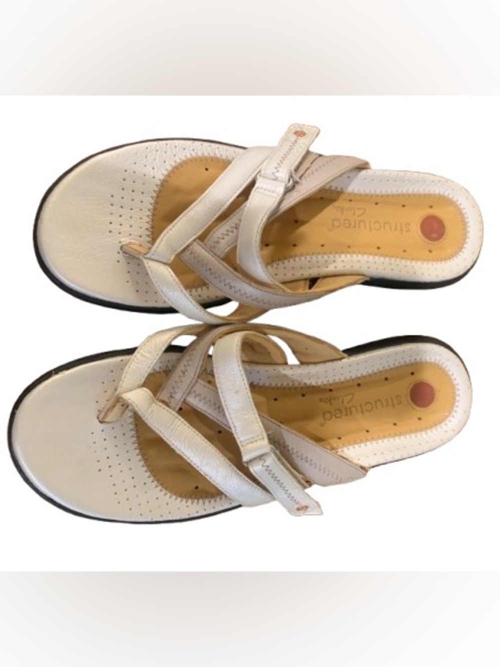 Clarks Structure White Leather Comfort Slide Sandals Women’s 9.5M